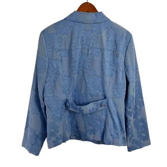 Sag Harbor Light Blue Floral Blazer Button Up Jacket Womens 18 Shoulder Pads - Picture 3 of 12